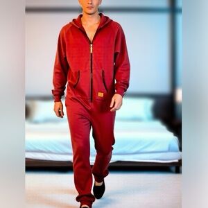 Men's Red Hooded Jumpsuit Onesie Pajamas